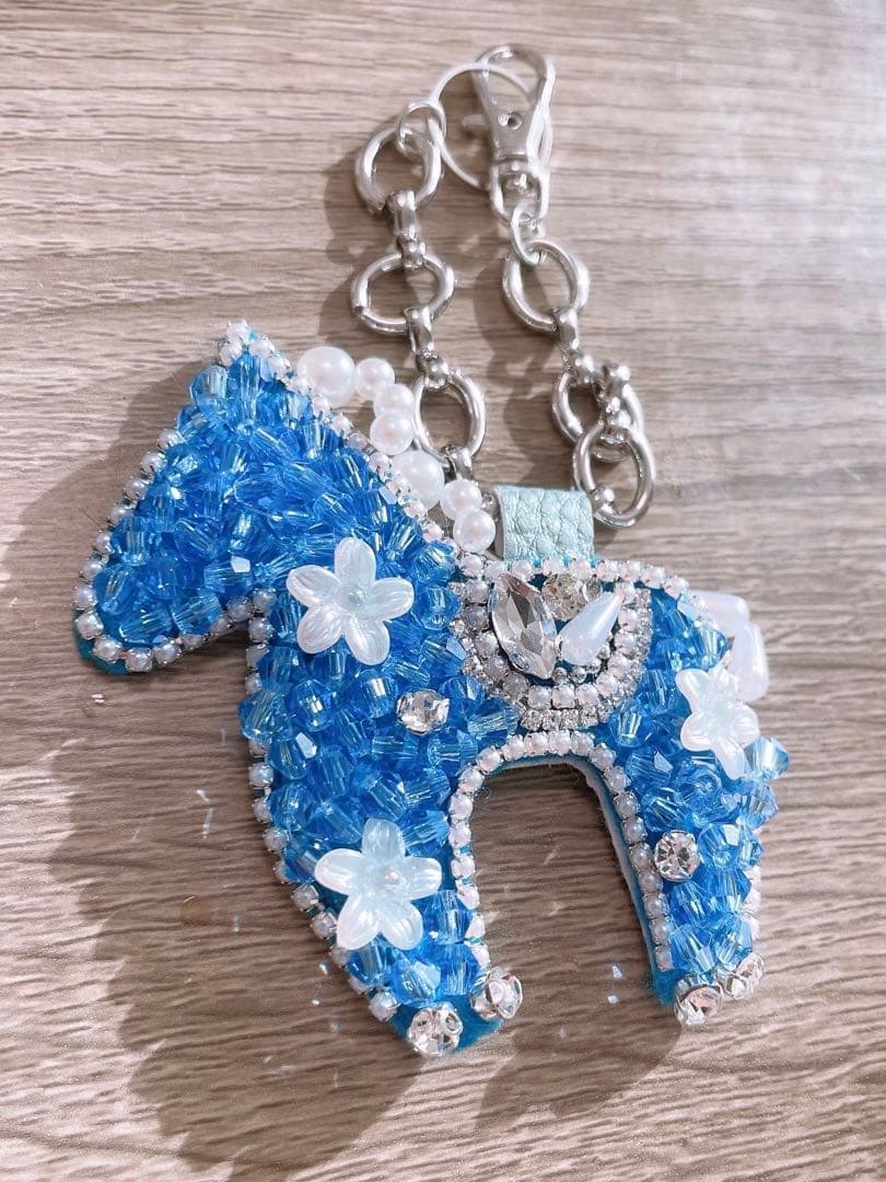 【パステルカラーシリーズ•ᴗ•✿BLUE】 お馬さん ハンドメイドバッグチャーム