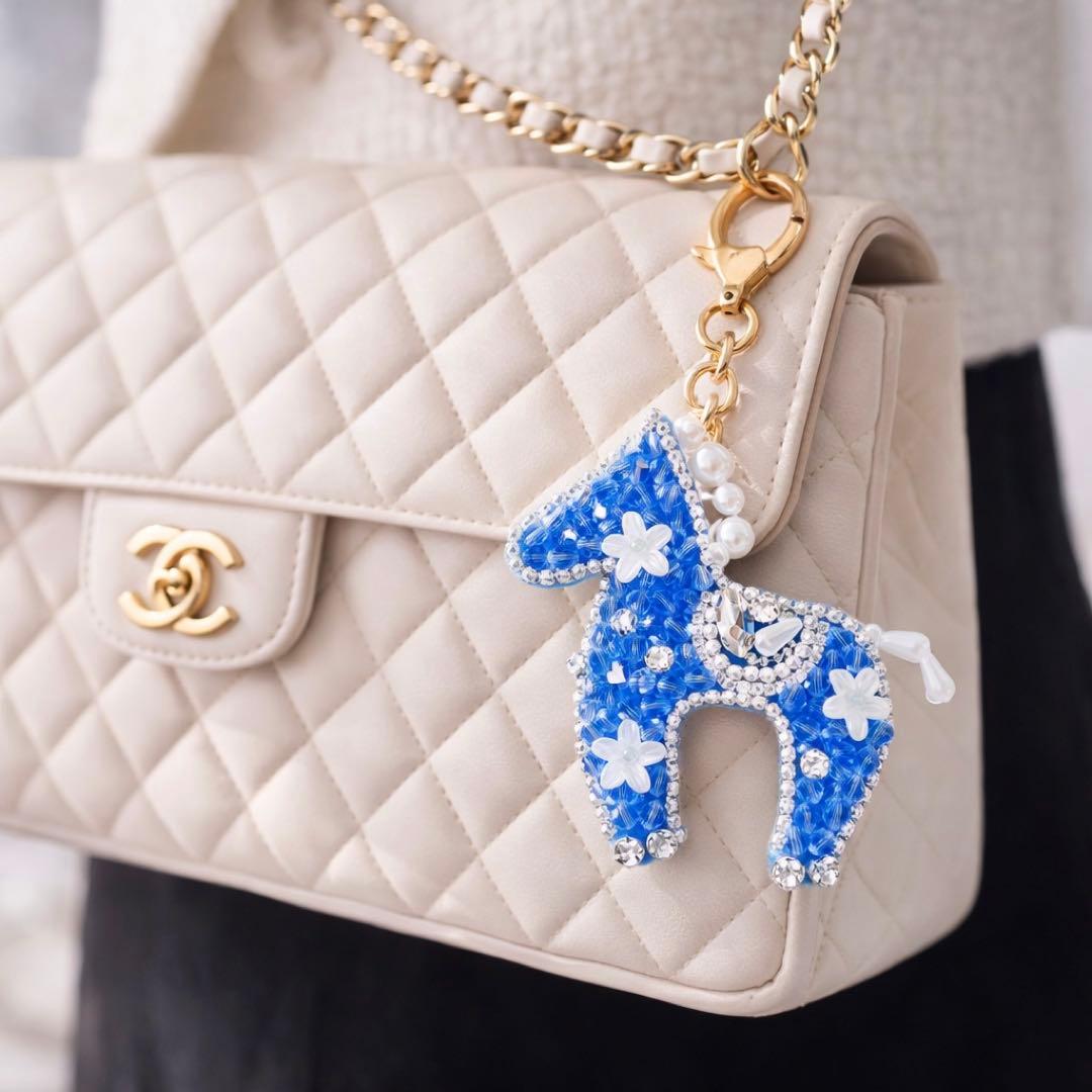 【パステルカラーシリーズ•ᴗ•✿BLUE】 お馬さん ハンドメイドバッグチャーム