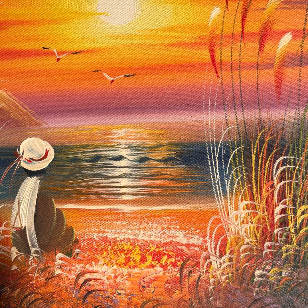 手書き油絵 海を眺める少女額付き インテリア 油彩画