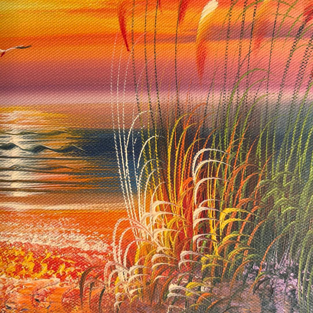 手書き油絵 海を眺める少女額付き インテリア 油彩画