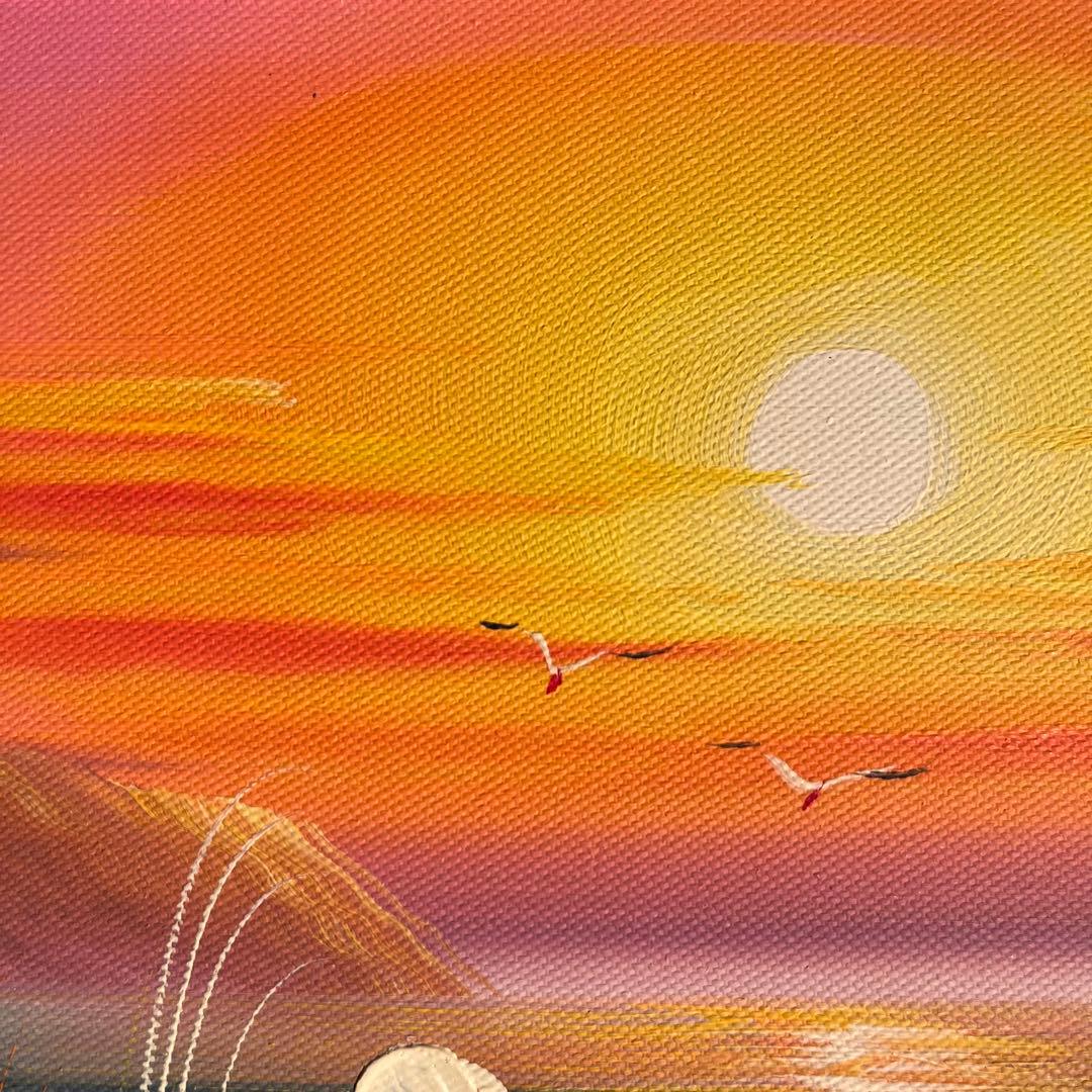 手書き油絵 海を眺める少女額付き インテリア 油彩画