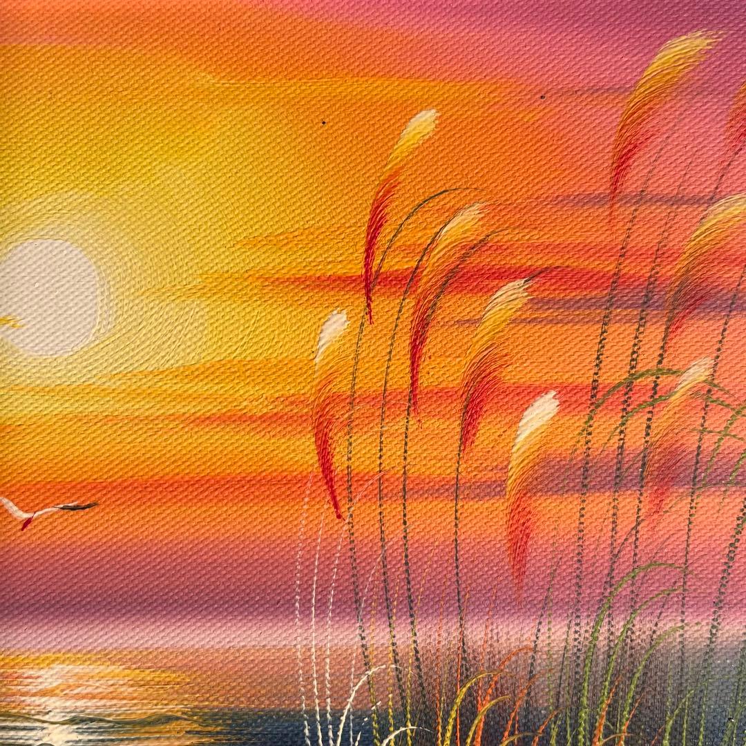 手書き油絵 海を眺める少女額付き インテリア 油彩画