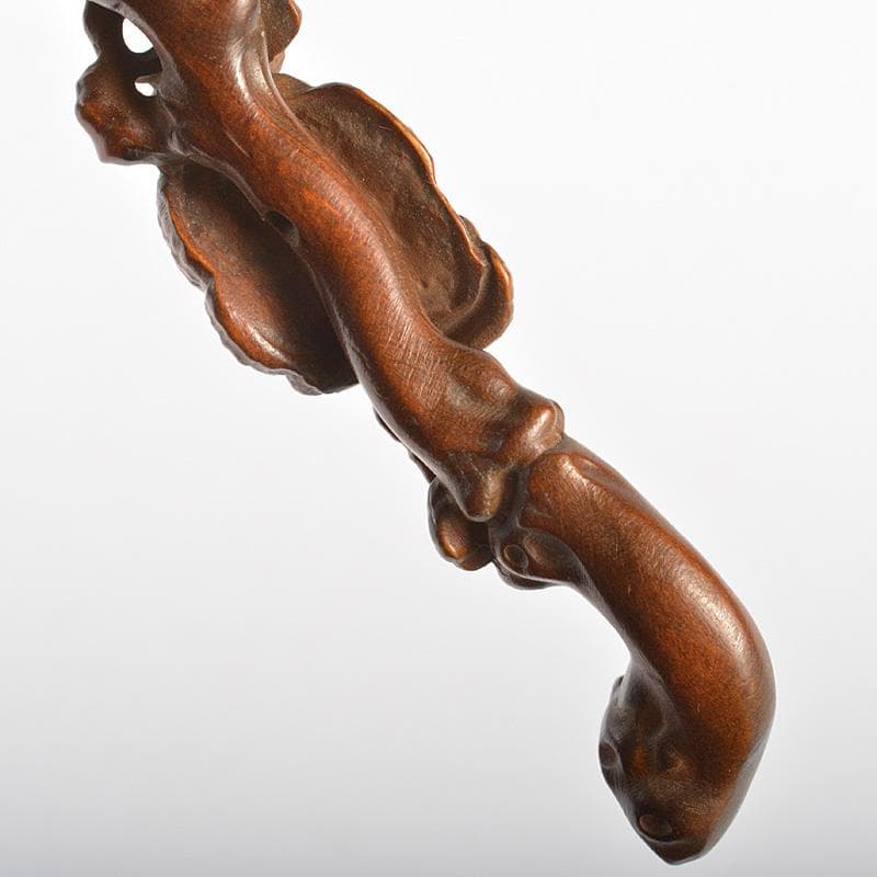 中国　唐木瘤木彫刻　霊芝刻　如意　筆置　C　7366E