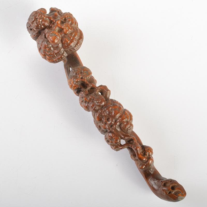 中国　唐木瘤木彫刻　霊芝刻　如意　筆置　C　7366E