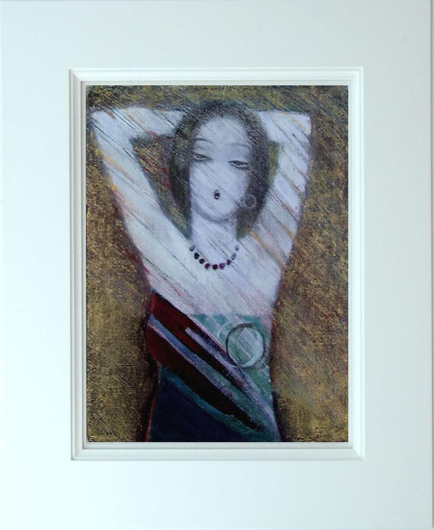 油絵 菅家令子 絵 絵画 インテリア 額付(薄青緑) F3-32023 女性像