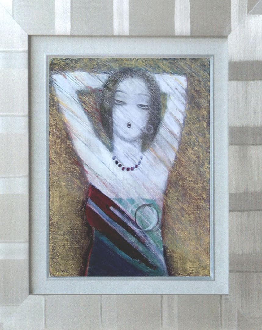 油絵 菅家令子 絵 絵画 インテリア 額付(薄青緑) F3-32023 女性像