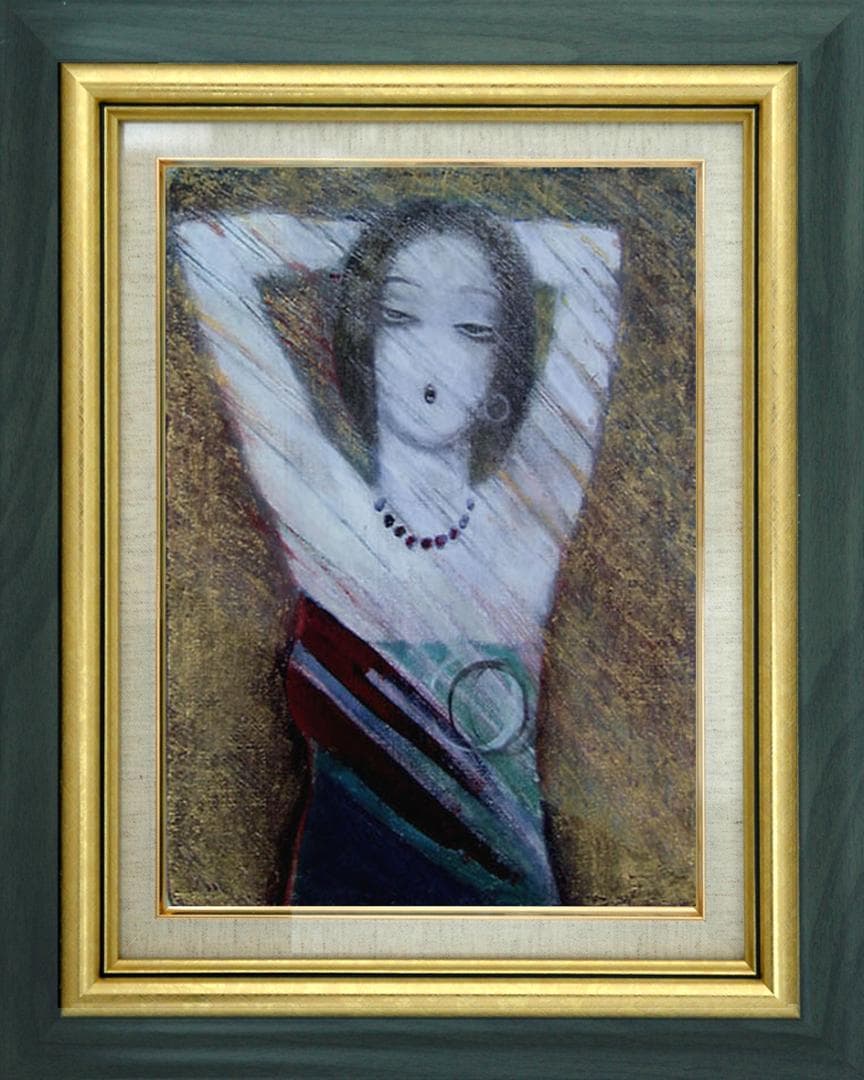 油絵 菅家令子 絵 絵画 インテリア 額付(薄青緑) F3-32023 女性像