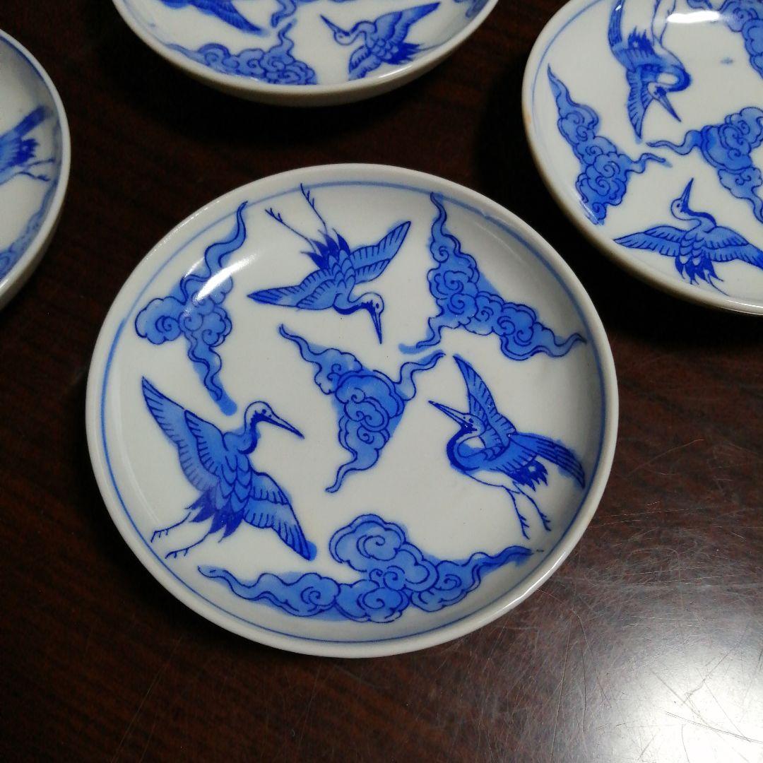 伊万里　染付雲鶴図小皿　7枚　11cm　明治〜大正期