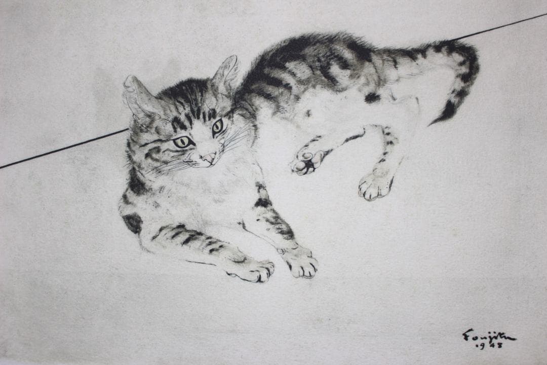 藤田嗣治 エスタンプリトグラフ 「猫」 150部限定 12/150