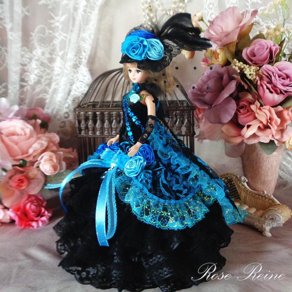 春祭セール！夜空に煌めくブラック＆ターコイズのクラシックマーメイドドレス