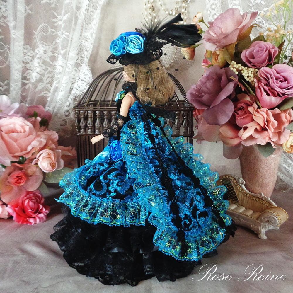 春祭セール！夜空に煌めくブラック＆ターコイズのクラシックマーメイドドレス