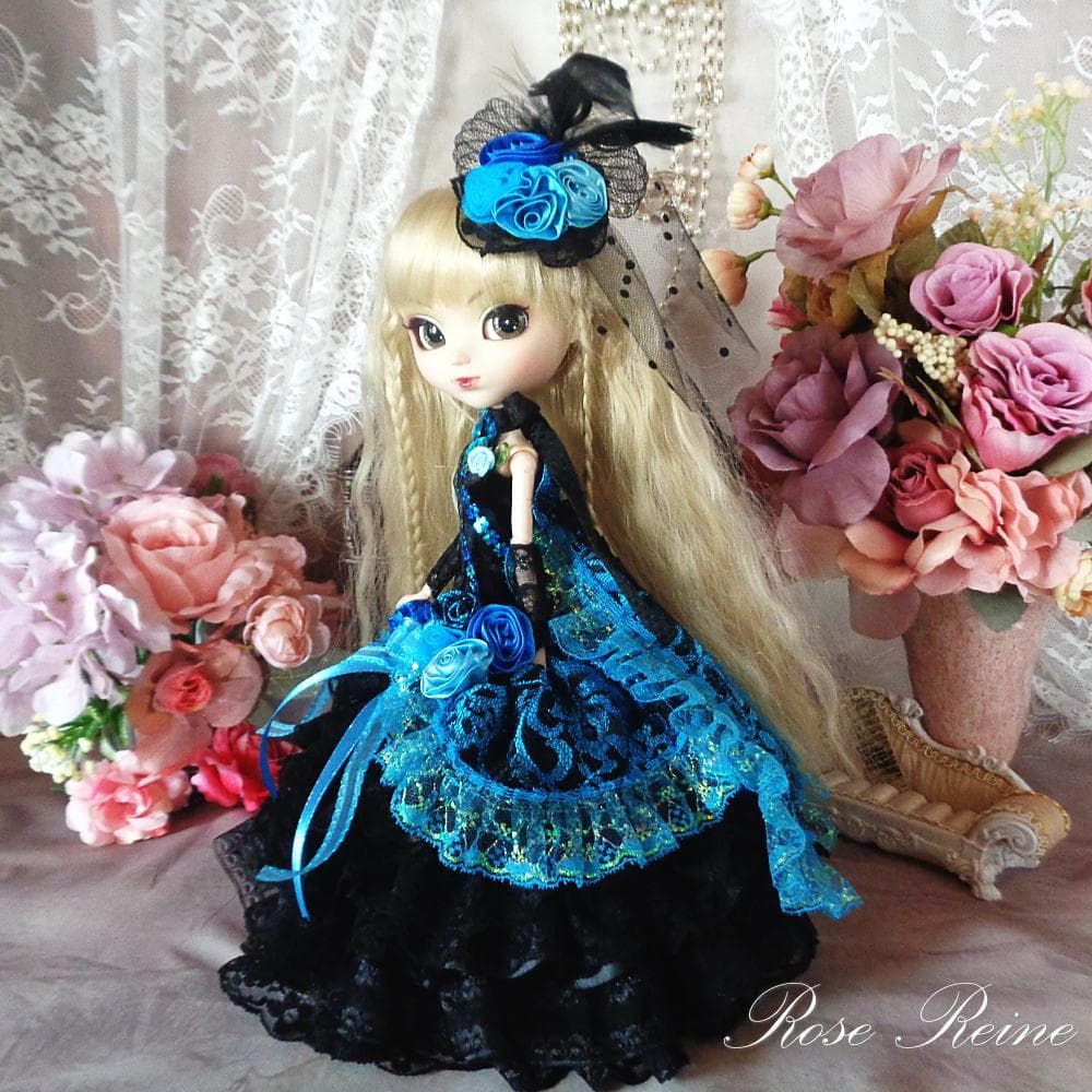 春祭セール！夜空に煌めくブラック＆ターコイズのクラシックマーメイドドレス