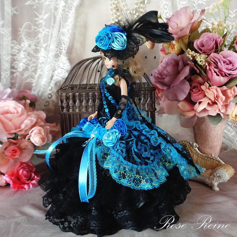 春祭セール！夜空に煌めくブラック＆ターコイズのクラシックマーメイドドレス