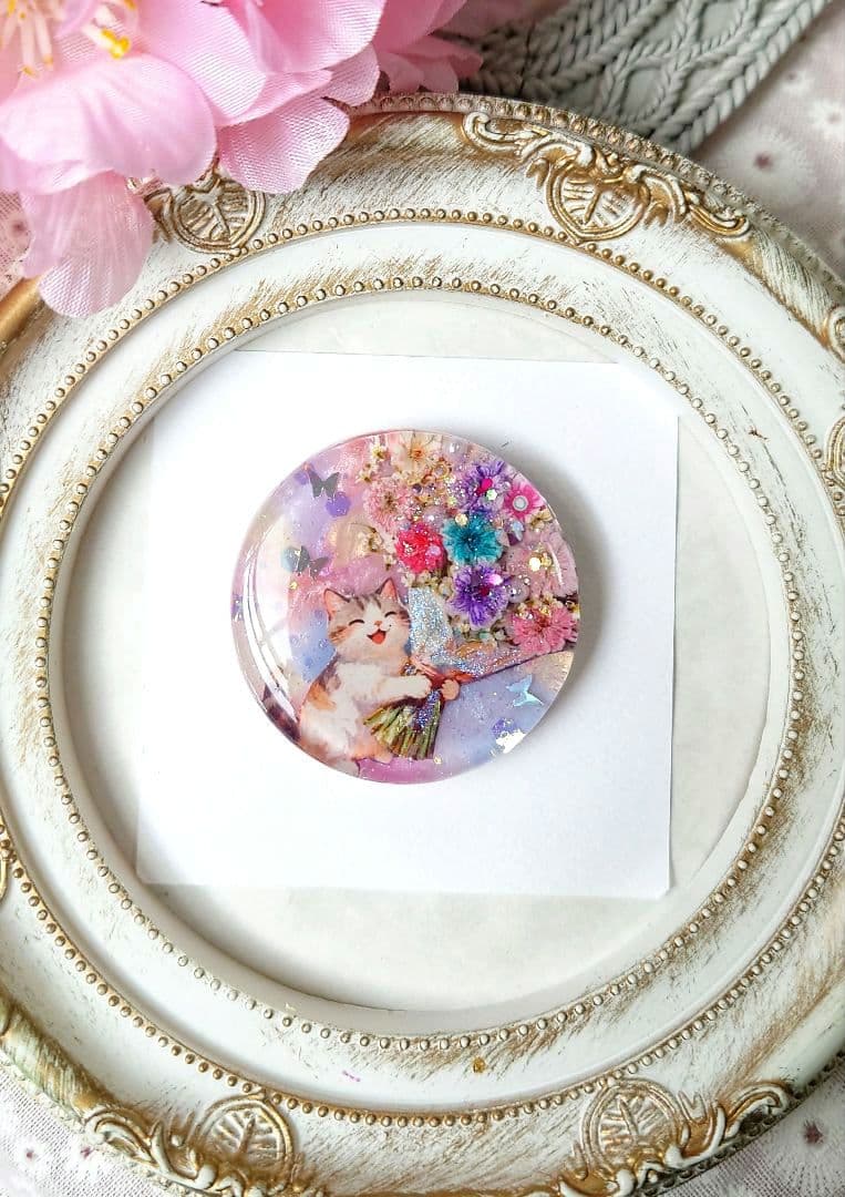 レジン　猫　ヘアゴム　ブローチ　ポニーフック　No.573