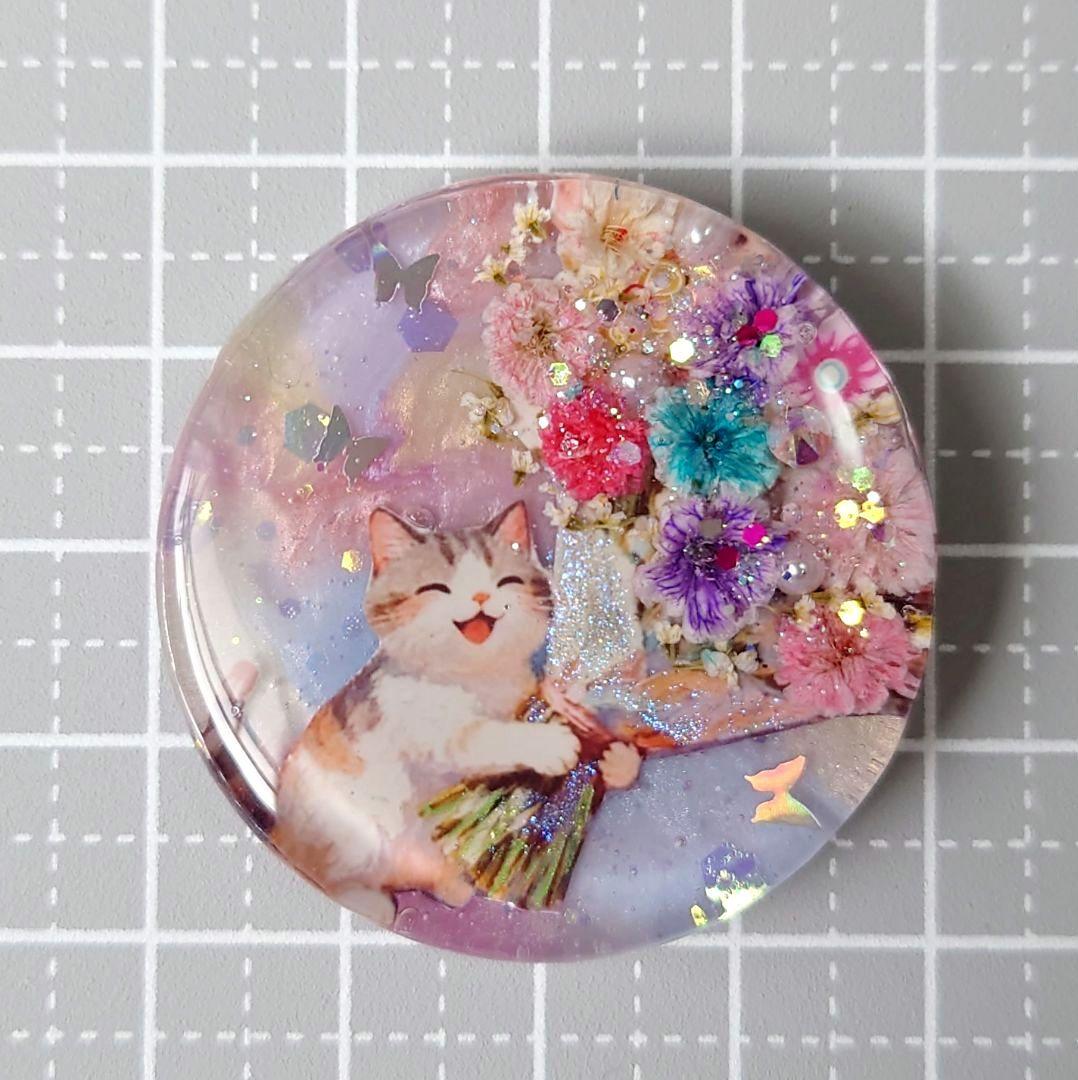 レジン　猫　ヘアゴム　ブローチ　ポニーフック　No.573
