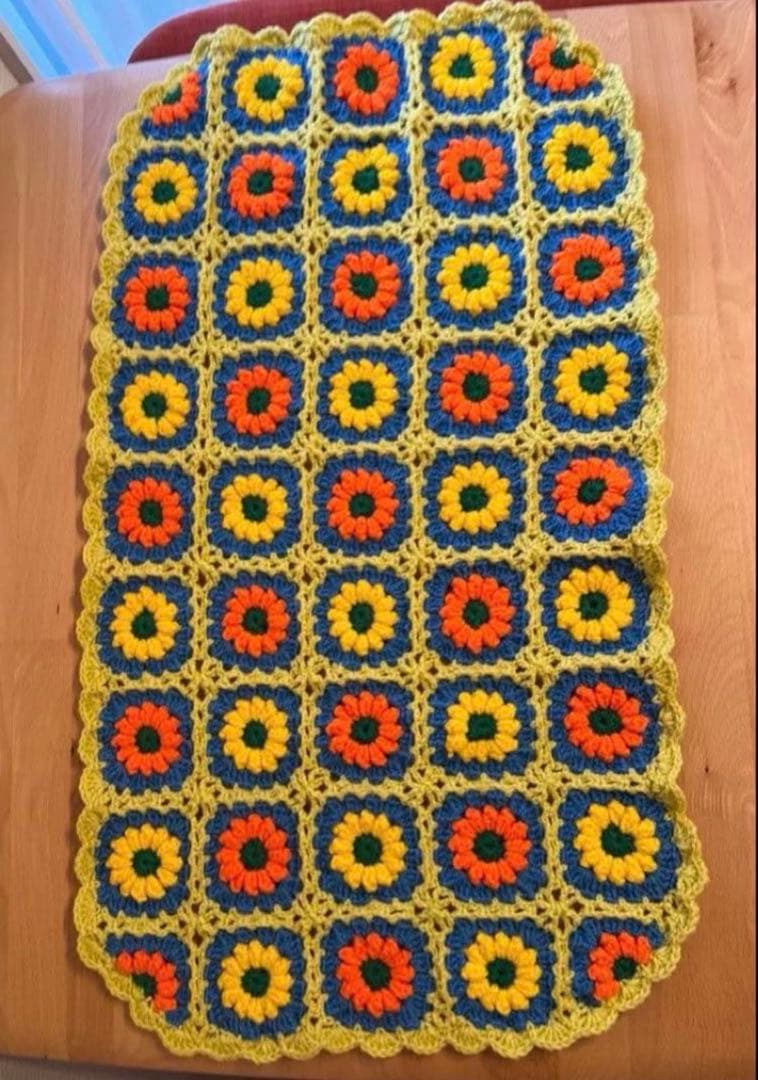 【送料込み】黄×オレンジのフラワーブランケット ソファカバー マルチカバー