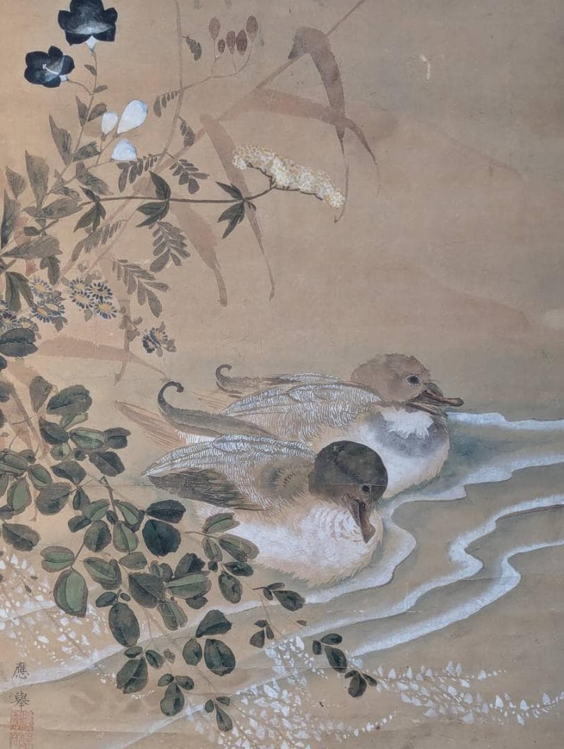 【模写】絵画　円山応挙　日本画　鴛鴦図　水辺に寄り添う夫婦の情景　Z181