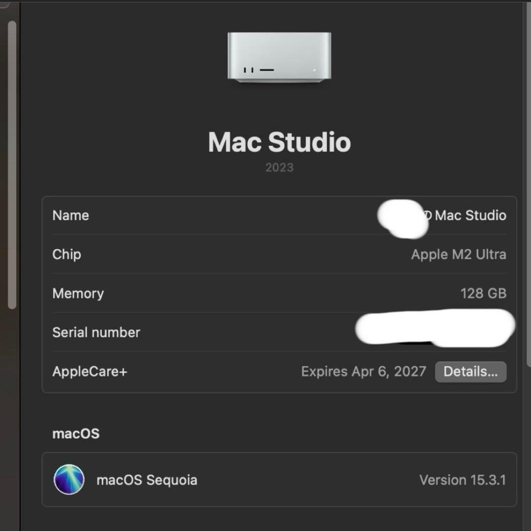 Mac Studio M2 Ultra メモリ 128GB SSD 1TB