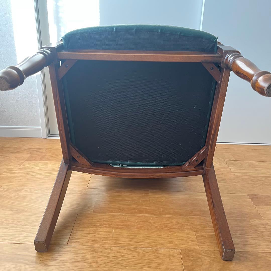 美品⭐︎ カリモク アームチェア 緑レザー 木製椅子 キツツキ　廃盤品　送料込み②