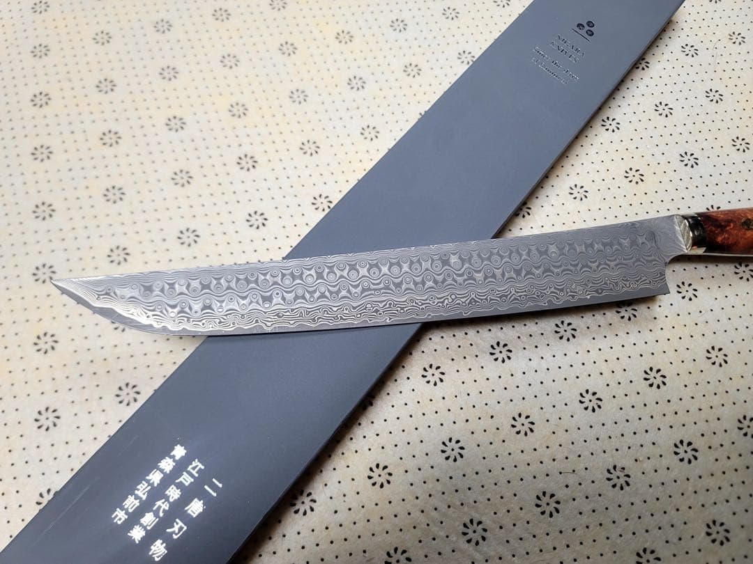 二唐刃物　暗紋 ダマスカス　sg2 筋引き　300ミリ