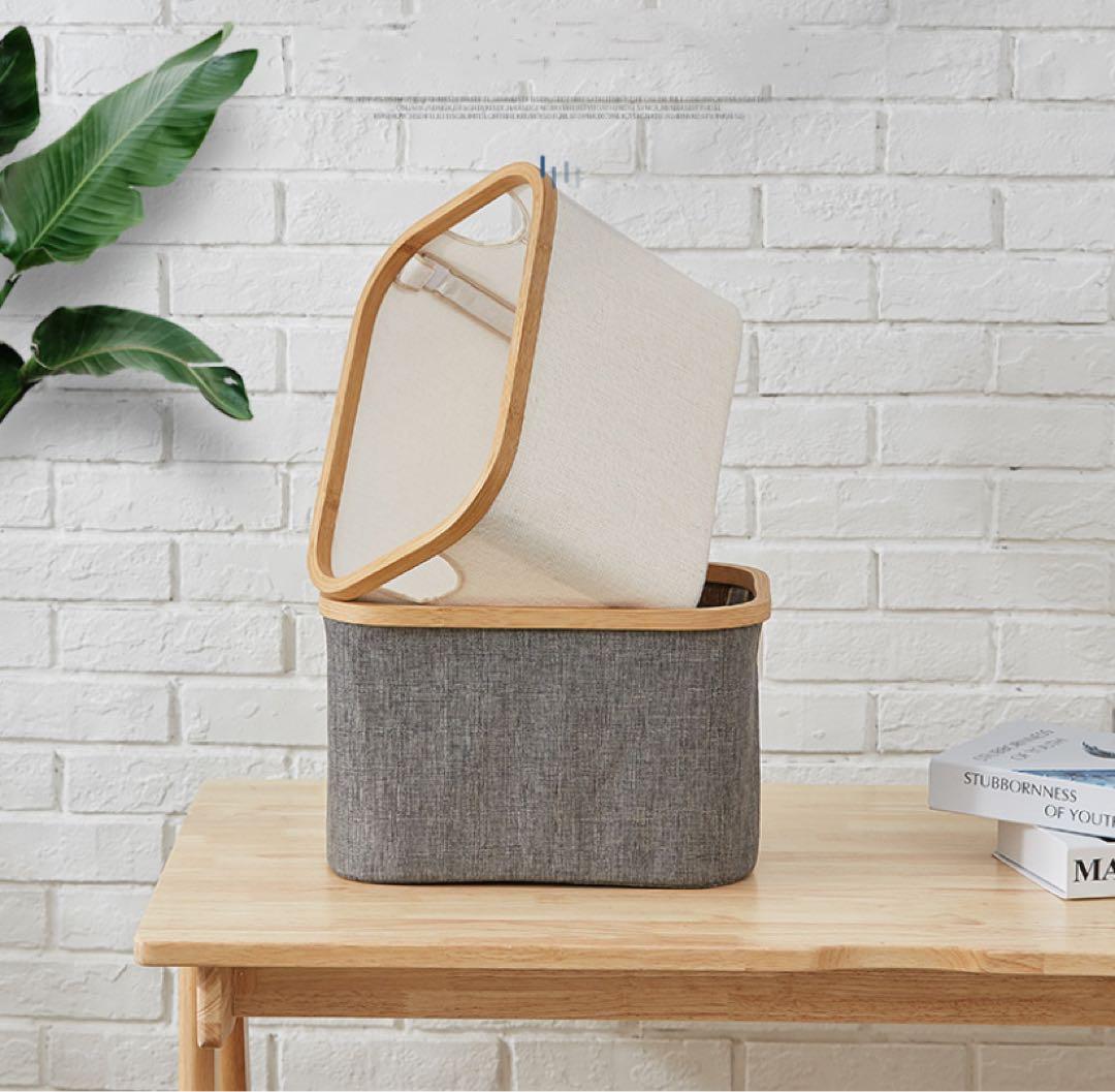 収納ボックス 折り畳み ランドリーバスケット ベージュ グレー2点セット