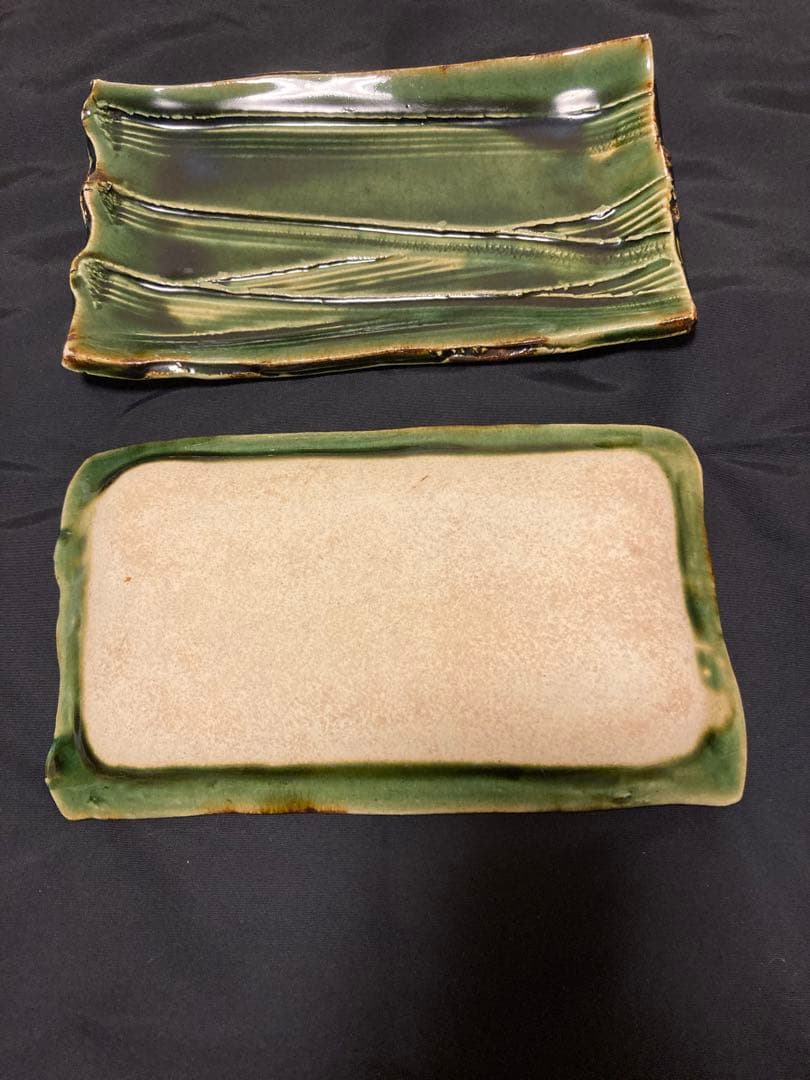 作家モノ 橋口信弘　織部 角皿 2枚組 銘々皿 釉だまり モダン 懐石