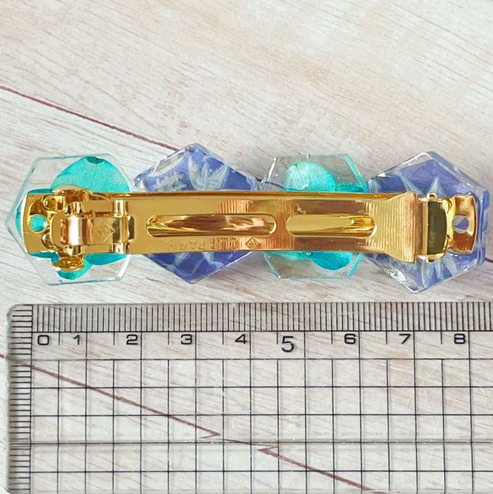 本物紫陽花吸い上げ染め❤️切子硝子調レジンのロングバレッタ❤️