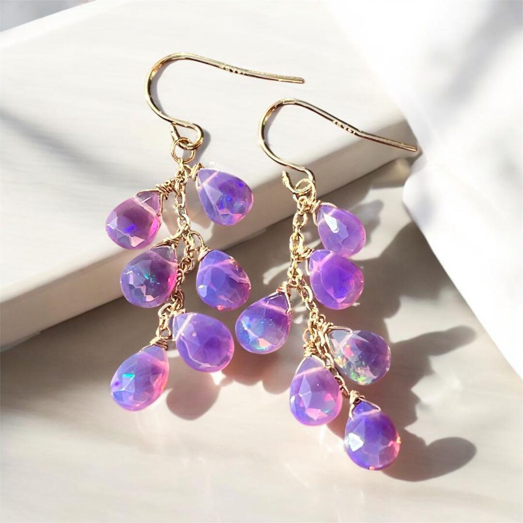 レアです14kgfパープルオパールのピアス