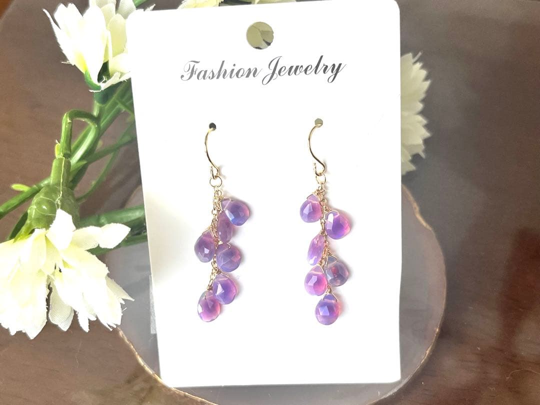 レアです14kgfパープルオパールのピアス