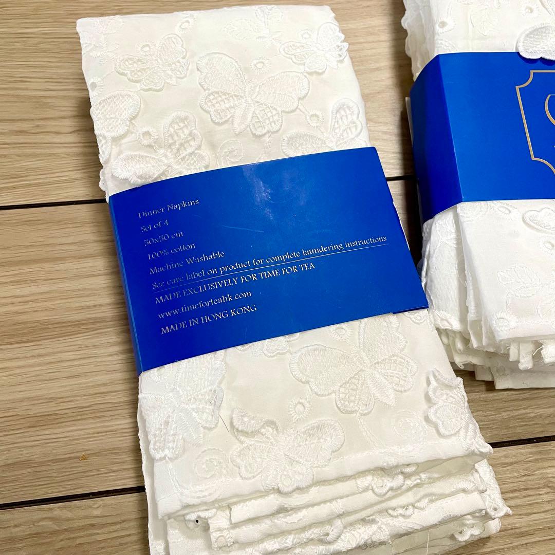 新品 - Time for tea立体刺繍入りバタフライナプキン4枚セット x2