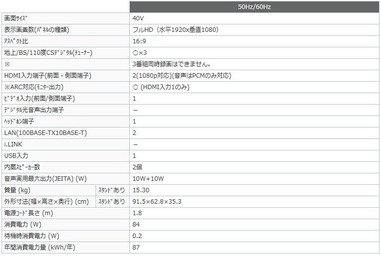 MITSUBISHI LCD-40BT3 40インチテレビ録画DVDプレーヤー