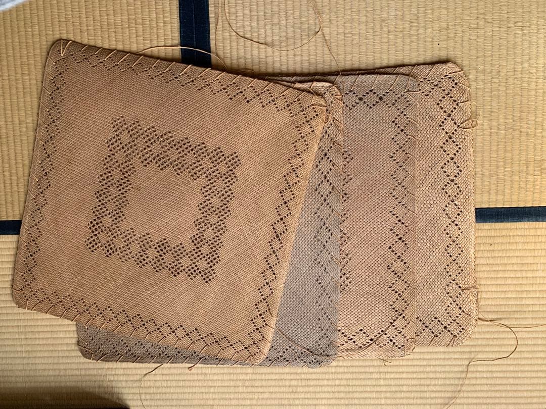 い草 透かし模様 座布団カバー 4枚セット　骨董　時代物　昭和