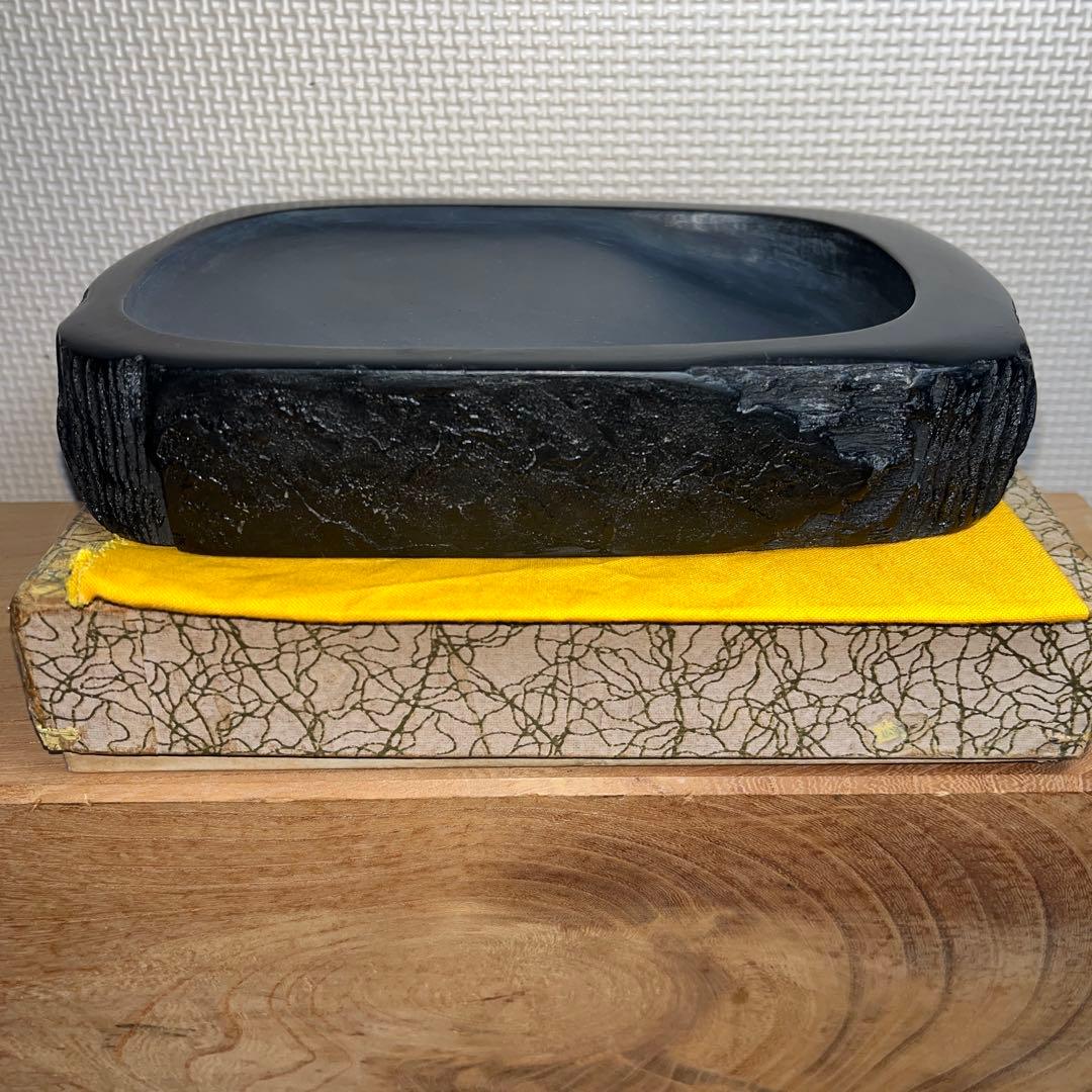 ⭕️雨端硯　文明堂製　鰍沢　甲州銘石　自然硯　1.8Kg 超　四六寸大　石紋綺麗