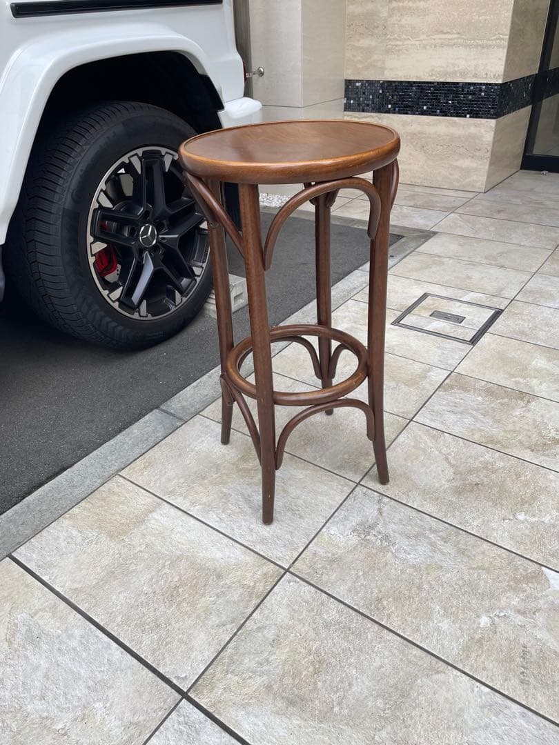アンティーク　ラウンドハイチェア　曲木　木製バースツール　ハイチェア