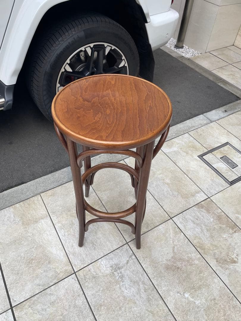 アンティーク　ラウンドハイチェア　曲木　木製バースツール　ハイチェア