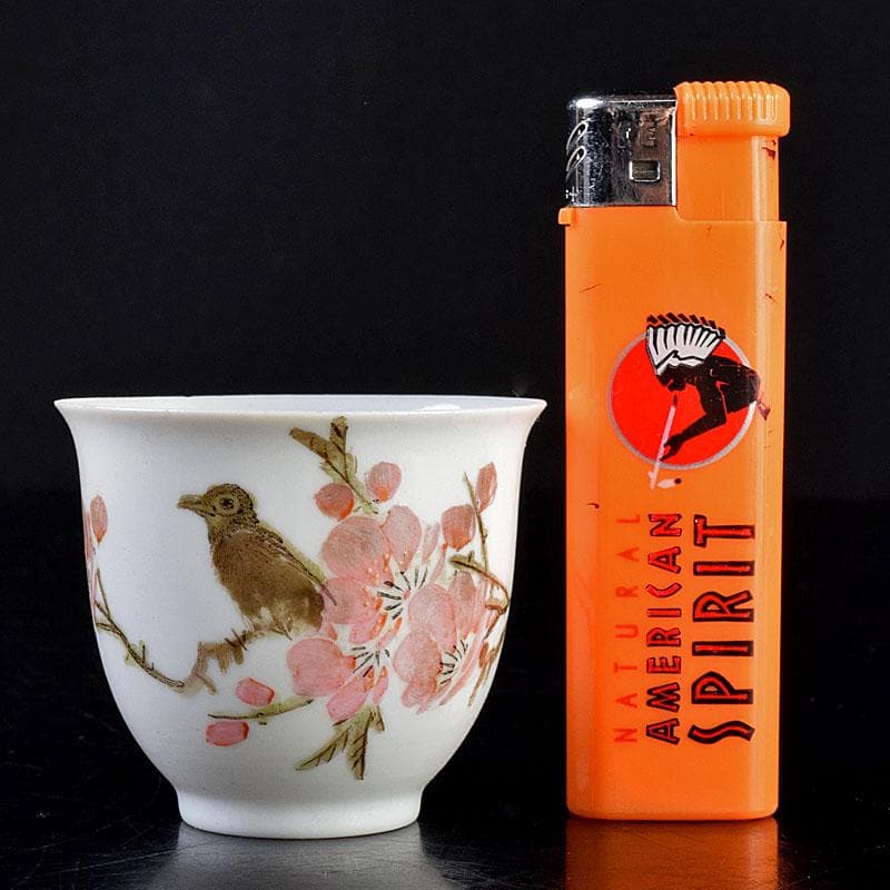 中国　乾隆年製款　薄胎　粉彩　鳥桜文　煎茶碗　八客　V　R7584