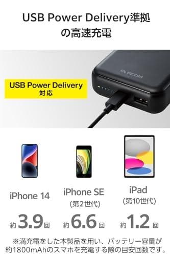 エレコム 20000mAh 大容量 20W 2ポート Type-C USB-A*