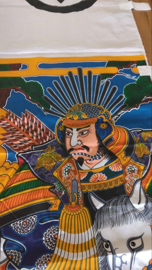 6m武者絵のぼり旗 未使用品 大畑耕雲 端午の節句 丸に竹笹に雀家紋アンティーク