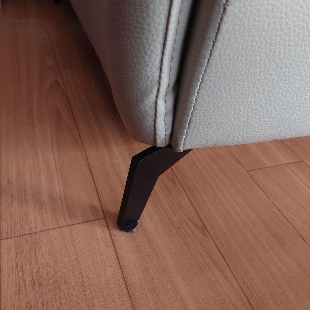 ライトグレー　座面本革　 3人掛け　ソファ