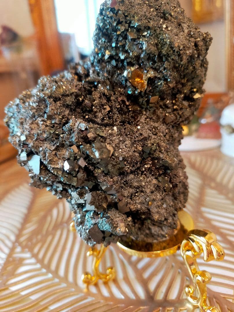 鑑定済み　希少　パイライト　原石　ハート型　金運アップ　邪気払い　パワーストーン