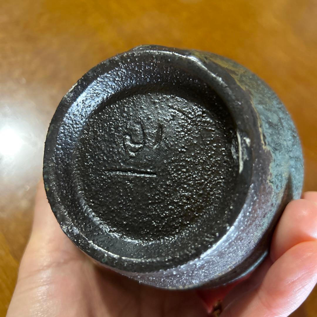 青緑色ボトル型陶器の花瓶　木箱有り