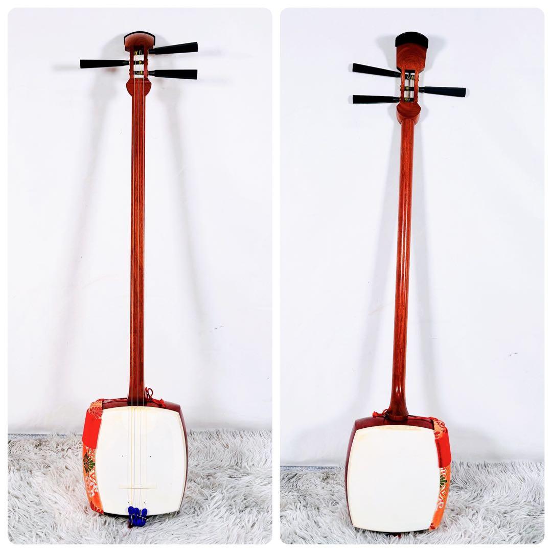 長唄三味線　中棹　花梨　丸打胴　本皮　皮破れなし　天神欠けなし　初心者オススメ