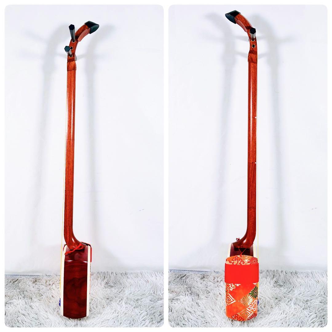 長唄三味線　中棹　花梨　丸打胴　本皮　皮破れなし　天神欠けなし　初心者オススメ