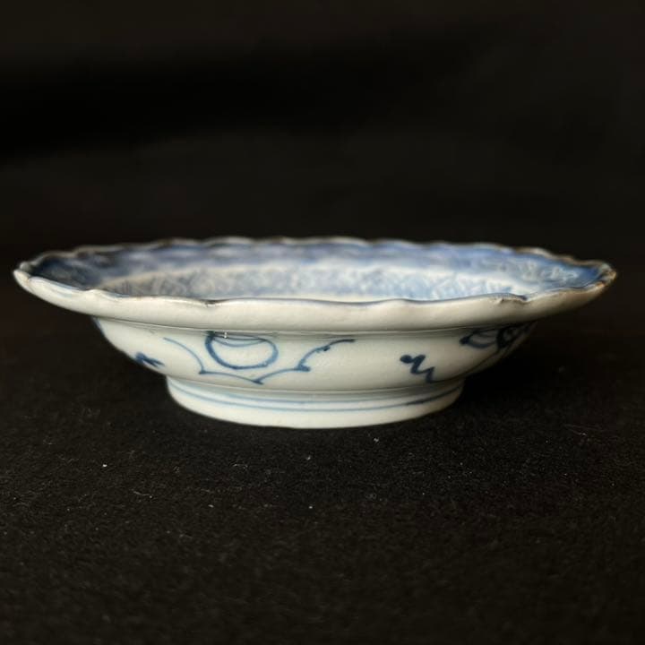 古伊万里　染付　山水文　輪花小皿　5枚