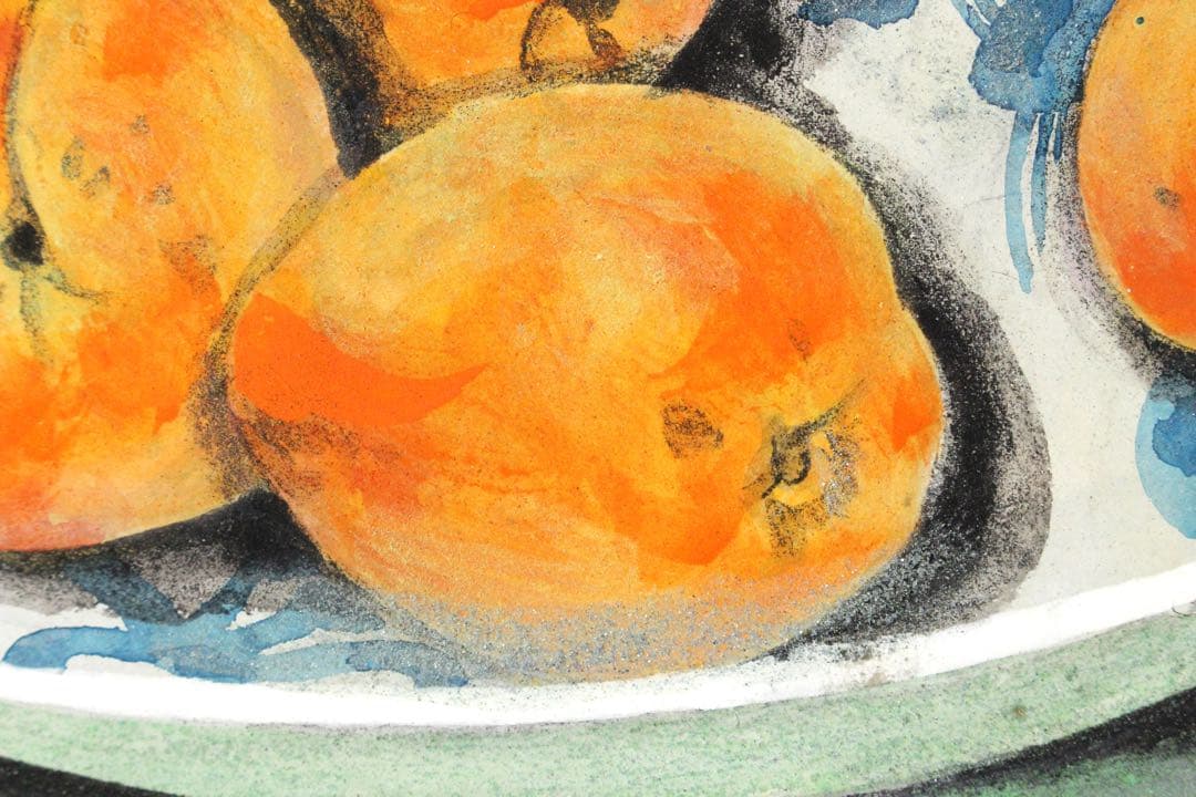 No5743 額装　木村廣吉　「杏」　直筆サイン　日本画　静物画　美術　送料無料