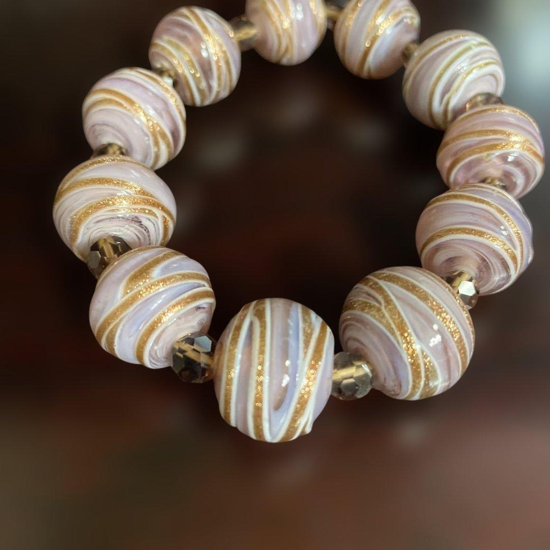 アビステ　天然石のハンドメイド ピンクゴールドストライプブレスレット