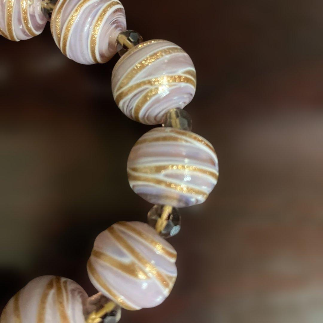 アビステ　天然石のハンドメイド ピンクゴールドストライプブレスレット