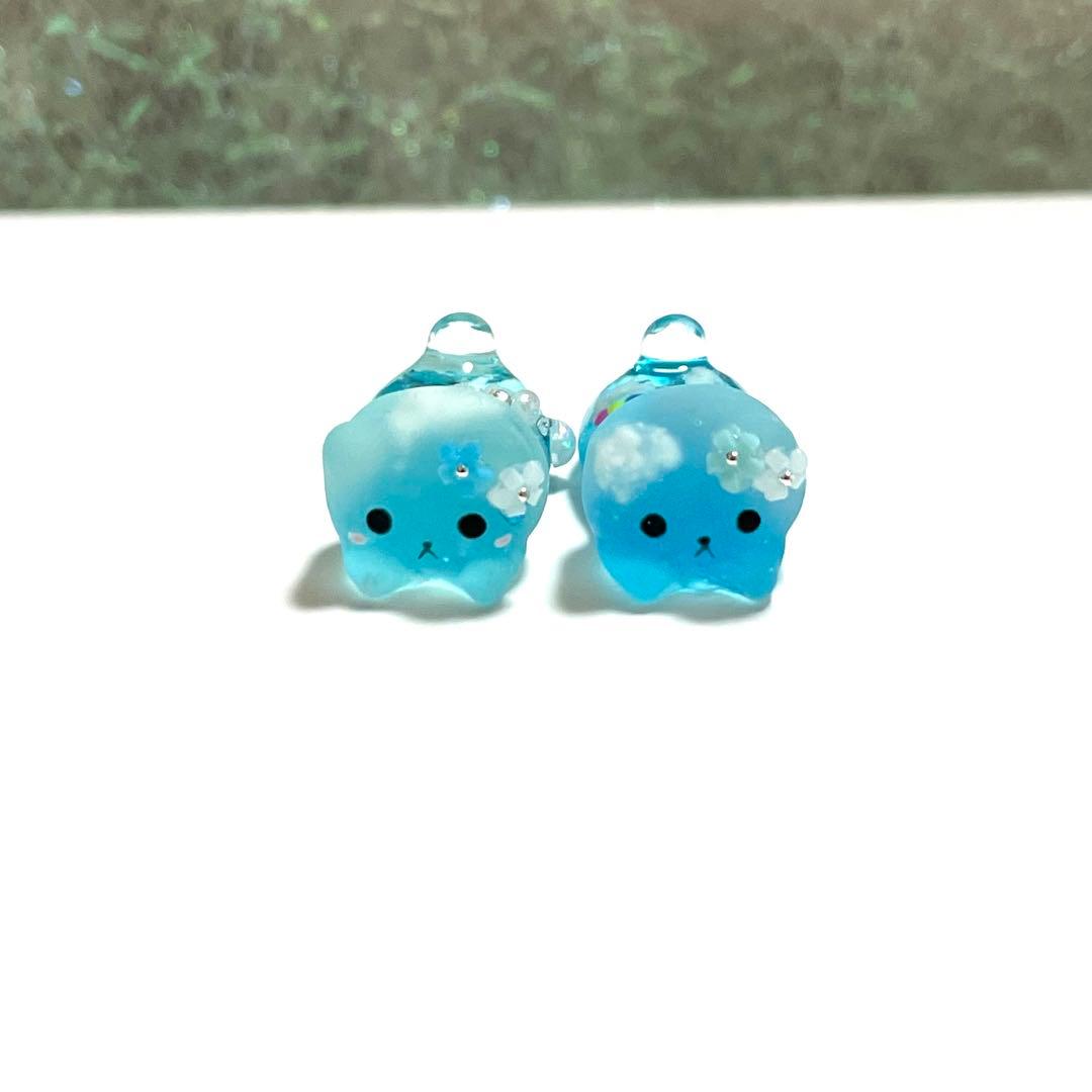 虹くもみずいろ　ぐで猫さん　レジンパーツ　チャーム　天気　雲　虹　レインボー