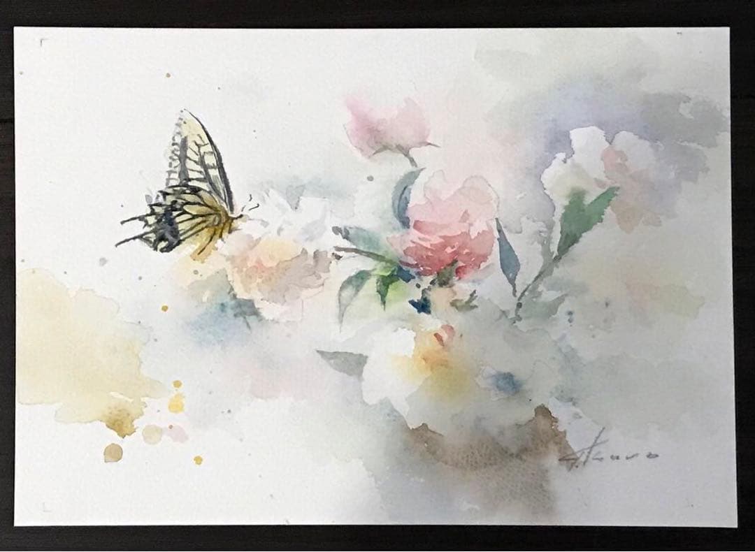 黒川達也　「アゲハ蝶」 水彩画　真作　宮永岳彦師事　シートの状態　額無し