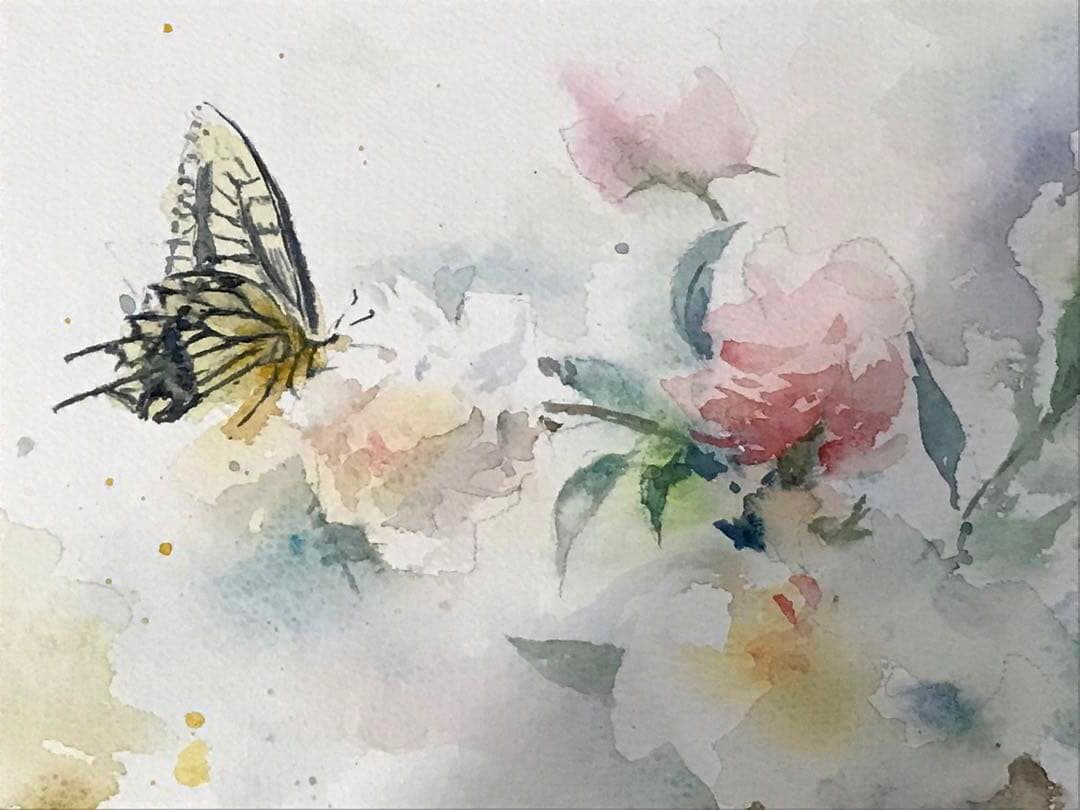 黒川達也　「アゲハ蝶」 水彩画　真作　宮永岳彦師事　シートの状態　額無し